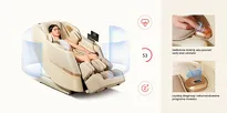 Funkcja diagnozy zdrowia 

Specjalny sensor umożliwia wykonanie prostego testu pomiaru saturacji, mikrokrążenia, pulsu oraz poziomu zmęczenia. Wyniki prezentowane są na ekranie tabletu i mają charakter poglądowy, proponując optymalne programy masażu.