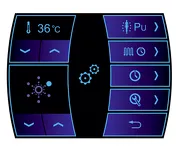 Ekran konfiguracji. Regulacja temperatury wody w zakresie od 30 do 40oC. 
Wybór koloru dolnego podświetlenia LED. Łatwy dostęp do ekranu edycji programu użytkownika. Ekran konfiguracji automatycznego przygotowania. Szybki dostęp do ustawień zegara