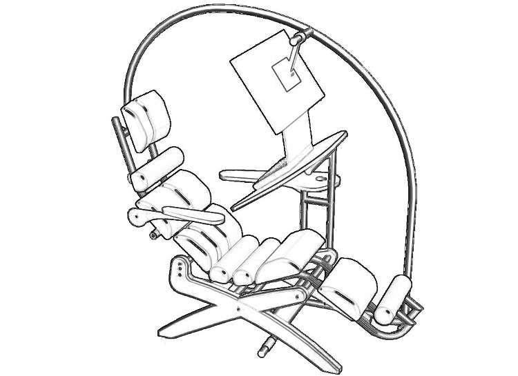 Wizualizacja kompletnego fotela ZeroG z dodatkowym blatem i stalową konstrukcją na monitor