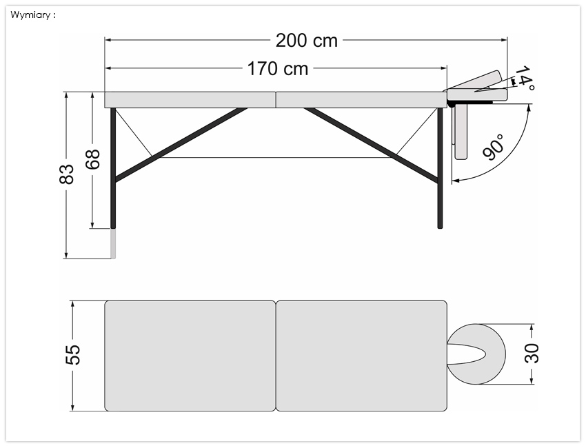 Parametry składanego stołu do masażu LITE SPORT