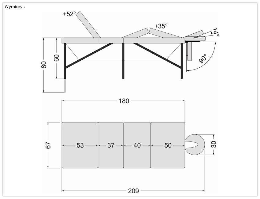 Parametry składanego stołu do masażu Manual