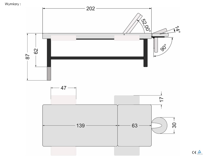 Parametry stołu do masażu SELENE P Parametry stołu do masażu SELENE P