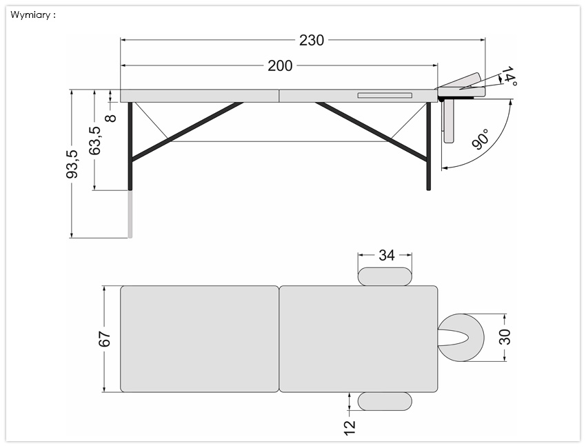 Parametry składanego stołu do masażu Pro Master